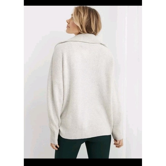 Aerie Cozy Up Waffle Quarter Zip Sweater Oversized Mock neck Top Woman's Size M - Picture 13 of 13